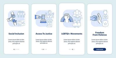 lgbt gemeenschap programma's licht blauw onboarding mobiel app scherm. walkthrough 4 stappen bewerkbare grafisch instructies met lineair concepten. ui, ux, gui sjabloon vector