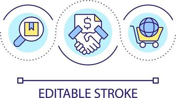 Internationale levering contract lus concept icoon. officieel document tussen leverancier en detailhandelaar abstract idee dun lijn illustratie. geïsoleerd schets tekening. bewerkbare beroerte vector