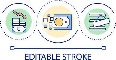 inflatie en producten tekort lus concept icoon. afnemend geld waarde. waardeloos valuta abstract idee dun lijn illustratie. geïsoleerd schets tekening. bewerkbare beroerte vector