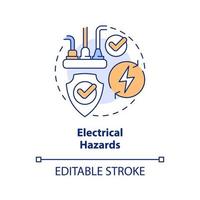 elektrisch gevaren concept icoon. macht levering. manier naar voorkomen gemeenschappelijk ongevallen abstract idee dun lijn illustratie. geïsoleerd schets tekening. bewerkbare beroerte vector