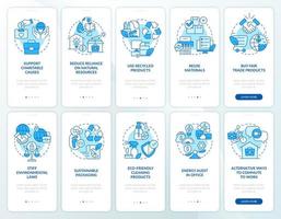 ecologisch bedrijf blauw onboarding mobiel app scherm set. walkthrough 5 stappen bewerkbare grafisch instructies met lineair concepten. ui, ux, gui sjabloon vector