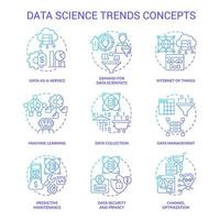 gegevens wetenschap trends blauw helling concept pictogrammen set. technologie ontwikkeling analytics idee dun lijn kleur illustraties. geïsoleerd symbolen vector