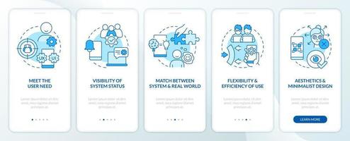 gebruiker ervaring ontwerp verbeteren blauw onboarding mobiel app scherm. walkthrough 5 stappen bewerkbare grafisch instructies met lineair concepten. ui, ux, gui sjabloon vector