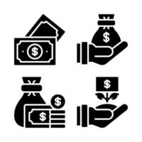 valuta pictogrammen set. geld, geld tas, begroting, fabriek geld. perfect voor website mobiel app, app pictogrammen, presentatie, illustratie en ieder andere projecten vector