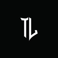 tl monogram brief logo lint met schild stijl geïsoleerd op zwarte achtergrond vector