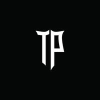 tp monogram brief logo lint met schild stijl geïsoleerd op zwarte achtergrond vector