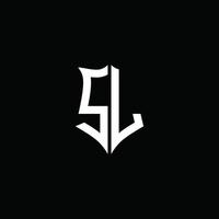 SL monogram brief logo lint met schild stijl geïsoleerd op zwarte achtergrond vector