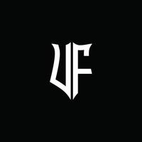 Uf monogram brief logo lint met schild stijl geïsoleerd op zwarte achtergrond vector