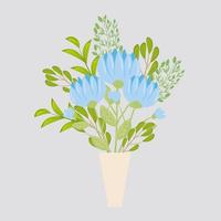 blauwe bloemen met takken en bladeren voor natuurdecoratie vector