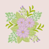 paarse bloemen met takken en bladeren voor natuurdecoratie vector