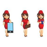 vliegende bedienden stewardess set vector