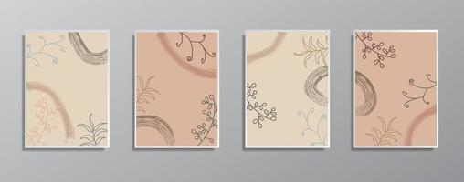 set van creatieve minimalistische hand getrokken vintage neutrale kleurenillustraties vector