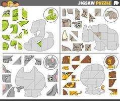 decoupeerzaag puzzel spellen reeks met tekenfilm dier tekens vector