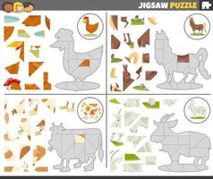 decoupeerzaag puzzel spellen reeks met tekenfilm boerderij dieren vector