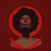 een modern Afrikaanse vrouw in retro rood bril en sieraden. een krullend haar Afro-Amerikaans vrouw looks Bij u met bril Aan een rood achtergrond. vector illustratie van een mooi sterk vrouw. duivel