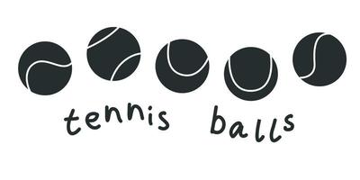 vlak vector silhouet illustratie. hand- getrokken verschillend tennis ballen