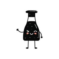 kawaii sushi mascotte in tekenfilm stijl. schattig soja saus fles voor menu vector