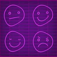 neon illustratie van Purper emoji. vector icoon van tekenfilm verliefd emoji met hart ogen en glimlach in schets neon stijl, Purper en paars kleuren. gloeiend emoticon met achtergrondverlichting