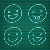 vector groen turkoois neon icoon reeks voor humeur volger. tien schaal van kleur lamp gloeiend emotie glimlacht van teleurgesteld naar gelukkig geïsoleerd Aan zwart. emoticon element van ui ontwerp voor cliënt beoordeling, vergoeding