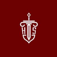 hs eerste logo monogram ontwerp voor wettelijk advocaat vector beeld met zwaard en schild