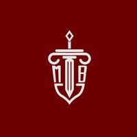 mb eerste logo monogram ontwerp voor wettelijk advocaat vector beeld met zwaard en schild