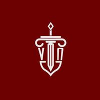vn eerste logo monogram ontwerp voor wettelijk advocaat vector beeld met zwaard en schild