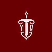 yq eerste logo monogram ontwerp voor wettelijk advocaat vector beeld met zwaard en schild