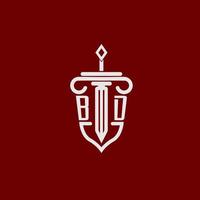 bd eerste logo monogram ontwerp voor wettelijk advocaat vector beeld met zwaard en schild