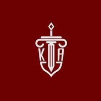 ka eerste logo monogram ontwerp voor wettelijk advocaat vector beeld met zwaard en schild