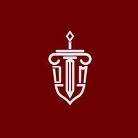 dm eerste logo monogram ontwerp voor wettelijk advocaat vector beeld met zwaard en schild