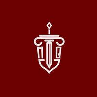 mq eerste logo monogram ontwerp voor wettelijk advocaat vector beeld met zwaard en schild