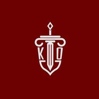 ko eerste logo monogram ontwerp voor wettelijk advocaat vector beeld met zwaard en schild