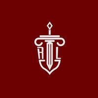 rl eerste logo monogram ontwerp voor wettelijk advocaat vector beeld met zwaard en schild