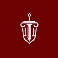 hh eerste logo monogram ontwerp voor wettelijk advocaat vector beeld met zwaard en schild