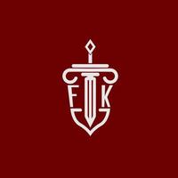 fk eerste logo monogram ontwerp voor wettelijk advocaat vector beeld met zwaard en schild