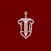tq eerste logo monogram ontwerp voor wettelijk advocaat vector beeld met zwaard en schild