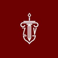zv eerste logo monogram ontwerp voor wettelijk advocaat vector beeld met zwaard en schild