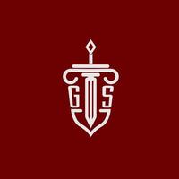 gs eerste logo monogram ontwerp voor wettelijk advocaat vector beeld met zwaard en schild