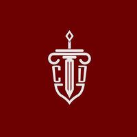 CD eerste logo monogram ontwerp voor wettelijk advocaat vector beeld met zwaard en schild