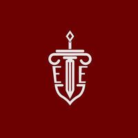 ee eerste logo monogram ontwerp voor wettelijk advocaat vector beeld met zwaard en schild