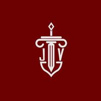 jv eerste logo monogram ontwerp voor wettelijk advocaat vector beeld met zwaard en schild