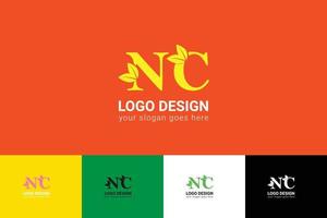 nc brieven eco logo met groen blad. ecologie brief logo. vector lettertype voor natuur affiches, eco vriendelijk embleem, veganistisch identiteit, kruiden en botanisch kaarten enz.