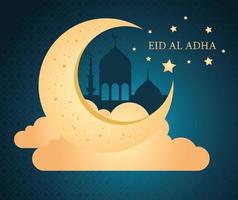 eid al adha mubarak-viering met maan en wolken vector