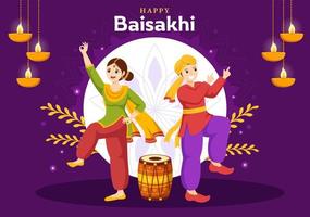 gelukkig baisakhi illustratie met vaisakhi Punjabi voorjaar oogst festival van Sikh viering in vlak tekenfilm hand- getrokken voor landen bladzijde Sjablonen vector