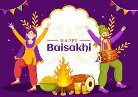 gelukkig baisakhi illustratie met vaisakhi Punjabi voorjaar oogst festival van Sikh viering in vlak tekenfilm hand- getrokken voor landen bladzijde Sjablonen vector