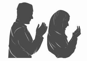 silhouetten van mannen en Dames in hijab bidden. vector