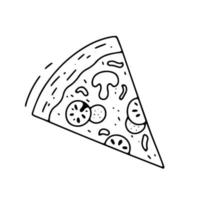 pizza plak met gesmolten kaas en tomaten. hand- getrokken tekening schetsen. vector schets illustratie geïsoleerd Aan wit.