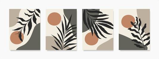 abstrack vormen en botanisch muur kunst set. aarde tonen landschappen behang. tropisch muur decor voor ingelijst afdrukken, canvas kunstwerk, affiches, huis decor, dekt, en behang. vector