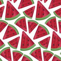 watermeloen vector naadloos patroon. watermeloen, geheel, gesneden, helften, plakjes, kwartalen, zaden, bloeiwijze en bladeren voor kleding stof, tafelkleed, keuken textiel, voor kleding, omhulsel papier.