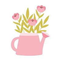 schattig gieter kan met bloemen. voorjaar gieter kan met bloemen en bladeren. vector illustratie. vlak hand- getrokken stijl.